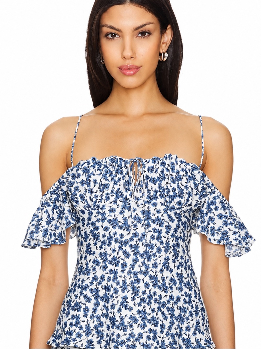 Faithful The Brand Milkmaid fairycore  Floral Blue Top Size 6